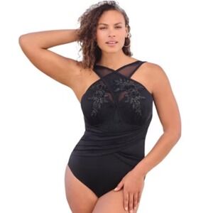 NWT Swim 365 Swimsuits for All‎ Mesh Floral Embellished One Piece Swimsuit 26